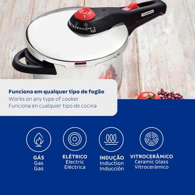 Panela Pressão Tramontina Solar  6L Inox Fundo Triplo 22cm 5 Dispositivos Segurança