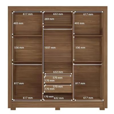 Guarda-Roupa Casal Santos Andirá Maringa com 3 Portas de Correr, 2 Gavetas e 5 Prateleiras 194,4cm de largura Jatobá com Grafite
