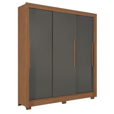 Guarda-Roupa Casal Santos Andirá Maringa com 3 Portas de Correr, 2 Gavetas e 5 Prateleiras 194,4cm de largura Jatobá com Grafite