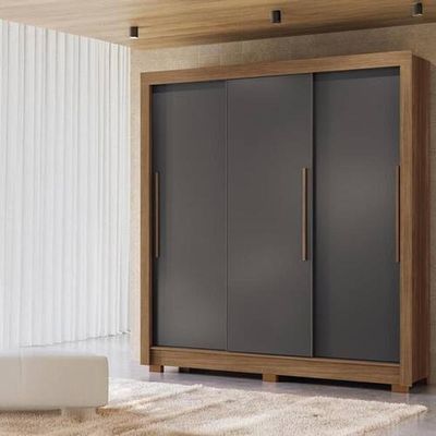 Guarda-Roupa Casal Santos Andirá Maringa com 3 Portas de Correr, 2 Gavetas e 5 Prateleiras 194,4cm de largura Jatobá com Grafite