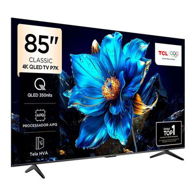 Smart TV 85 TCL 85P7K 4K QLED UHD 60Hz com Sistema Operacional Google TV Preto