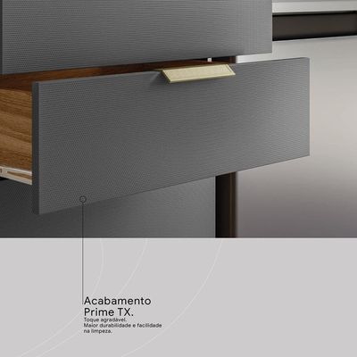 Balcão Demóbile Aspen com 2 Portas, 2 Gavetas e 1 Prateleira 120cm de Largura Amêndola com Grafite