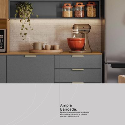 Balcão Demóbile Aspen com 2 Portas, 2 Gavetas e 1 Prateleira 120cm de Largura Amêndola com Grafite
