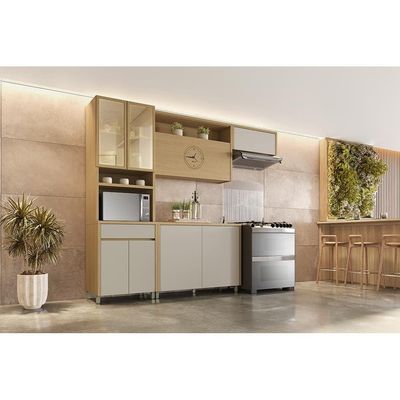 Armário Aéreo Geladeira Nesher Condessa com 1 Porta Basculante 80 cm Carvalho com Branco