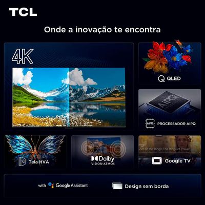 Smart TV 55 TCL 55P7K 4K QLED 60Hz com Sistema Operacional Google TV Preto
