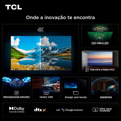 Smart TV 75 TCL 75C6K 4K QD-Mini Led 144Hz com Sistema Operacional Google TV Preto