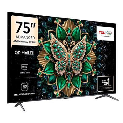 Smart TV 75 TCL 75C6K 4K QD-Mini Led 144Hz com Sistema Operacional Google TV Preto