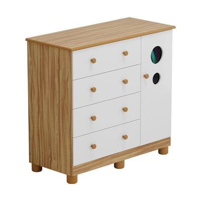 Guarda-Roupa Infantil Peroba Duda Plus, 86 cm de Largura + Cômoda com 1 Porta, 4 Gavetas, 1 Prateleira, 95,3 cm de Largura + Berço Americano Branco/Bege