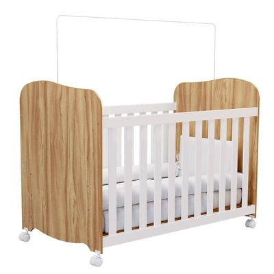 Guarda-Roupa Infantil Peroba Duda Plus, 86 cm de Largura + Cômoda com 1 Porta, 4 Gavetas, 1 Prateleira, 95,3 cm de Largura + Berço Americano Branco/Bege
