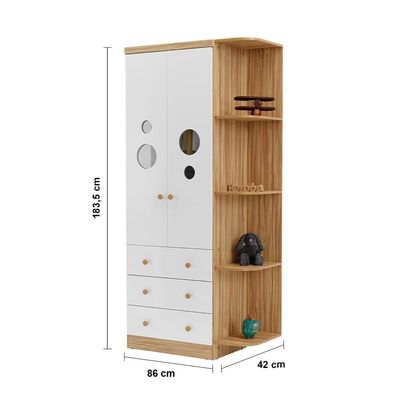 Guarda-Roupa Infantil Peroba Duda Plus, 86 cm de Largura + Cômoda com 1 Porta, 4 Gavetas, 1 Prateleira, 95,3 cm de Largura + Berço Americano Branco/Bege