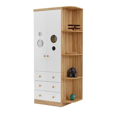 Guarda-Roupa Infantil Peroba Duda Plus, 86 cm de Largura + Cômoda com 1 Porta, 4 Gavetas, 1 Prateleira, 95,3 cm de Largura + Berço Americano Branco/Bege