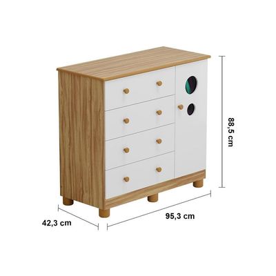 Guarda-Roupa Infantil Peroba Duda Plus, 86 cm de Largura + Cômoda com 1 Porta, 4 Gavetas, 1 Prateleira, 95,3 cm de Largura + Berço Americano Branco/Bege