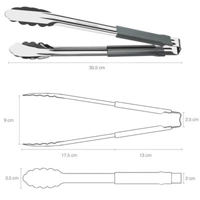 Kit 2 Pegadores Inox Cabo Emborrachado 30cm Tramontina Utilitá Cinza de Carne Legumes