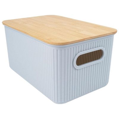 Cesta Retangular L`Hermitage com Tampa em Bambu e Alça 23x29x38 cm Cinza