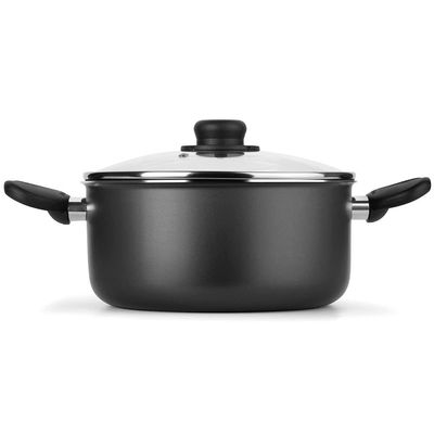 Caçarola Multiflon Gourmet em Alumínio com Revestimento Antiaderente 7 Camadas, Tampa de Vidro com Saída de Vapor e Alças em Baquelite 16 cm Grafite