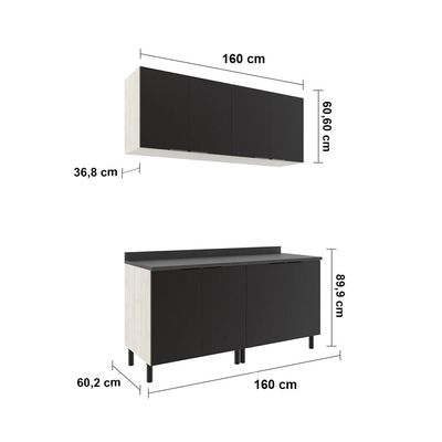 Cozinha Compacta Bartira Rubi com 8 Portas, Balcão Duplo Preto com Bege