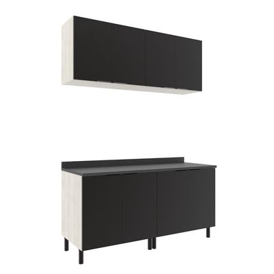 Cozinha Compacta Bartira Rubi com 8 Portas, Balcão Duplo Preto com Bege
