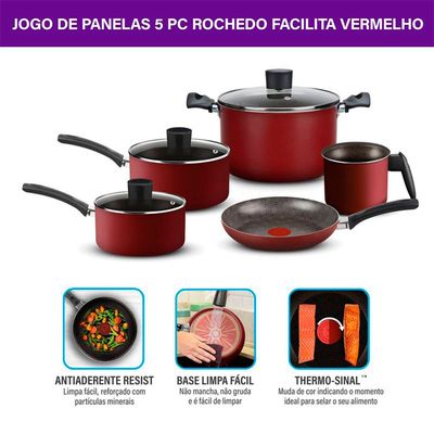Jogo De Panela Rochedo Facilita 5 Peças Antiaderente Vermelho