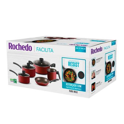 Jogo De Panela Rochedo Facilita 5 Peças Antiaderente Vermelho