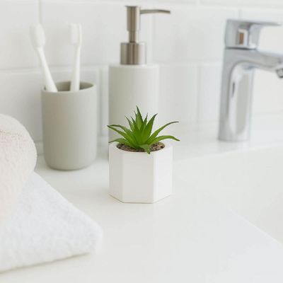 Cachepot De Cimento Com Suculenta 7,5x9,5cm Wolff Geométrico Decoração Artificial