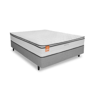 Cama Box Casal MGA Itaflex Colchão Inducol Montreal Europillow Molas Ensacadas SoftGel Cinza com Branco