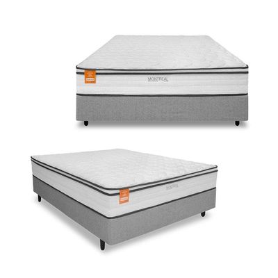 Cama Box Casal MGA Itaflex Colchão Inducol Montreal Europillow Molas Ensacadas SoftGel Cinza com Branco