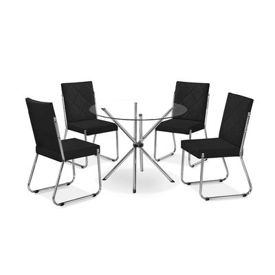 Mesa de Jantar Aço Nobre Leticia Plus com Tampo Kanon e 4 Cadeiras Liz Estofadas Revestidas em Suede Preto