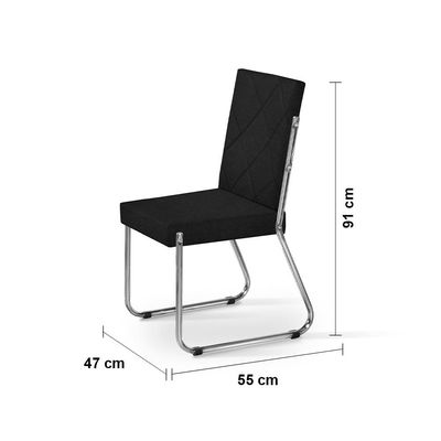 Mesa de Jantar Aço Nobre Leticia Plus com Tampo Kanon e 4 Cadeiras Liz Estofadas Revestidas em Suede Preto