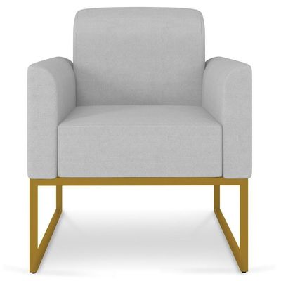 Poltrona Decorativa Base Industrial Dourada Maressa A05 Linho Cinza Claro - Ibiza