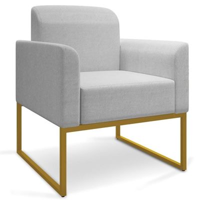 Poltrona Decorativa Base Industrial Dourada Maressa A05 Linho Cinza Claro - Ibiza