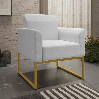 Poltrona Decorativa Base Industrial Dourada Maressa A05 Linho Cinza Claro - Ibiza