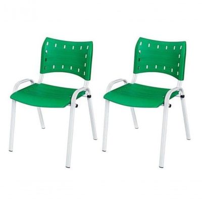 Cadeira Iso Base Branco Igreja, Escola, Escritório - Verde Kit 2 Peças