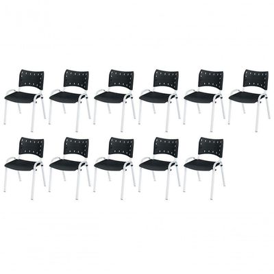 Cadeira Iso Base Branco Igreja, Escola, Escritório - Preto Kit 11 Peças