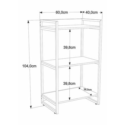Estante Kuadra 60x40x104cm Com 03 Prateleiras Preto ônix / Est.preta
