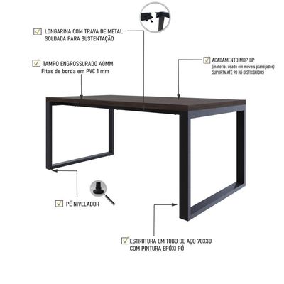 Mesa De Jantar Queens 180x90x77cm Qemj9180 Terracota - Est.preta Terracota/est.preta