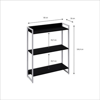 Estante Dynamica 80x30x104cm C/03 Prateleiras Preto ônix / Est.branca Preto ônix / Est.branca