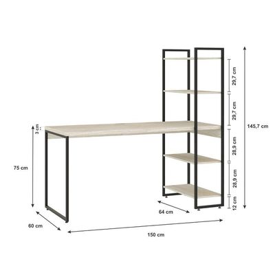 Mesa C/estante Alta 150x64x147cm C/04 Prateleiras Snow / Est.preta