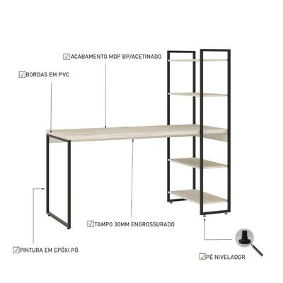 Mesa C/estante Alta 150x64x147cm C/04 Prateleiras Snow / Est.preta