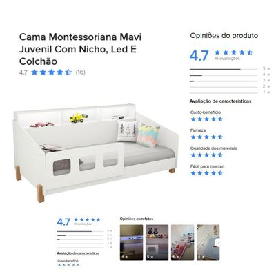 Cama Infantil Mavi Com Estrutura Baixa E Proteção Lateral