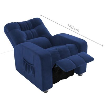 Poltrona Almofadada Reclinável Yo Veludo Azul