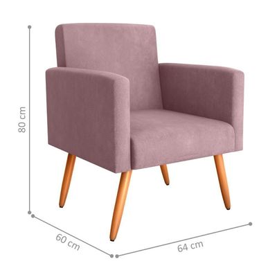 Poltrona Para Decoração Sara Veludo Turkey Rosa