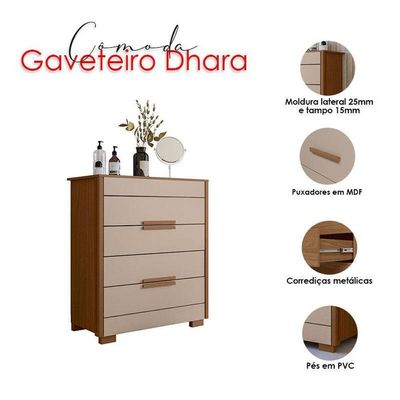 Cômoda Gaveteiro Ambiente Dhara Carvalho Fendi - Moval