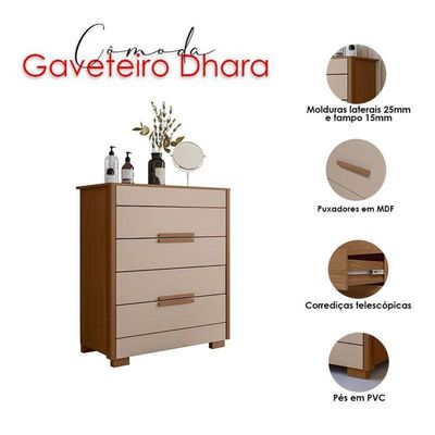 Cômoda Gaveteiro Dhara Carvalho Fendi - Moval