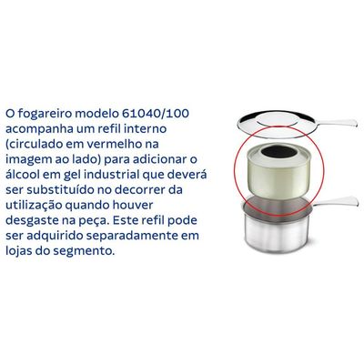 Rechaud Aço inox GN 1/2 8,4L Tramontina Banho Maria Fogareiro Cuba