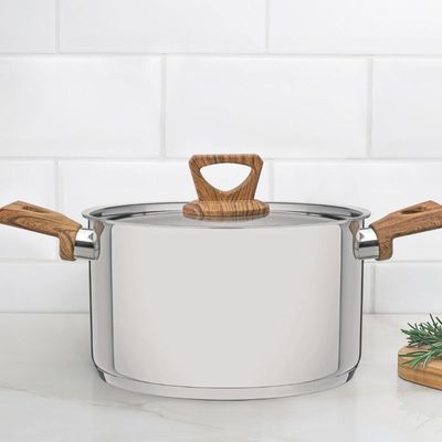 Jogo 4 Panelas Tramontina Brava Antiaderente Aço Inox Fundo Triplo Cabos Alças Amadeirado