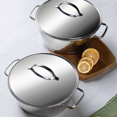 Jogo de 2 Panelas Tramontina Allegra Aço Inox Fundo Triplo Tampas Inox