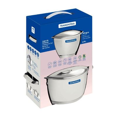 Jogo de 2 Panelas Tramontina Allegra Aço Inox Fundo Triplo Tampas Inox