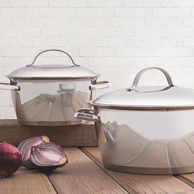 Jogo de 2 Panelas Tramontina Allegra Aço Inox Fundo Triplo Tampas Inox