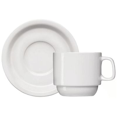 Xícara de Café com Pires de Porcelana 65ml Classe Única Iguaçu Germer Branco