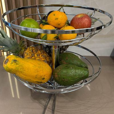 Fruteira Dupla de Mesa Redonda Giratória Cromada Piatina Giosul para Bancada 2 Andares Legumeira